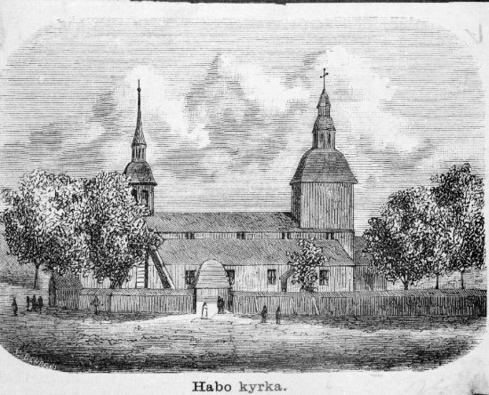 Teckning över Habo kyrka.