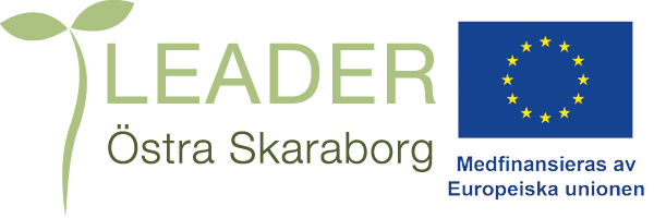 Logotyper för Leader Östra Skaraborg och EU.