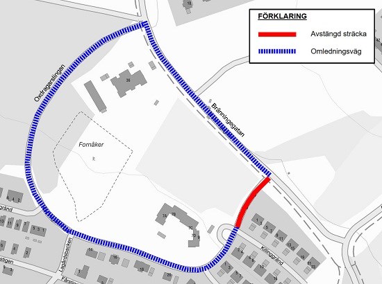 Karta som visar omledningsvägen