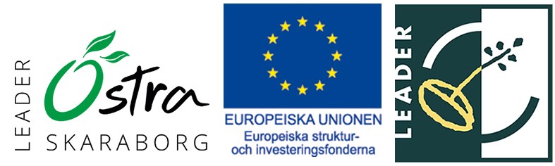 Logotyper för Leader Östra Skaraborg, EU och Leader