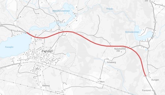 Karta som visar gång- och cykelvägens sträckning
